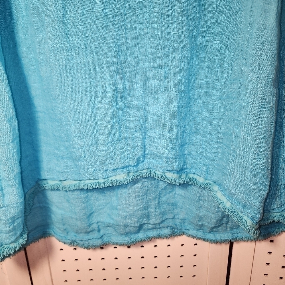 Harris Cotton Medium Linen Cover up Dress Fringe Aqua Blue Fringe Medium - Picture 5 of 7